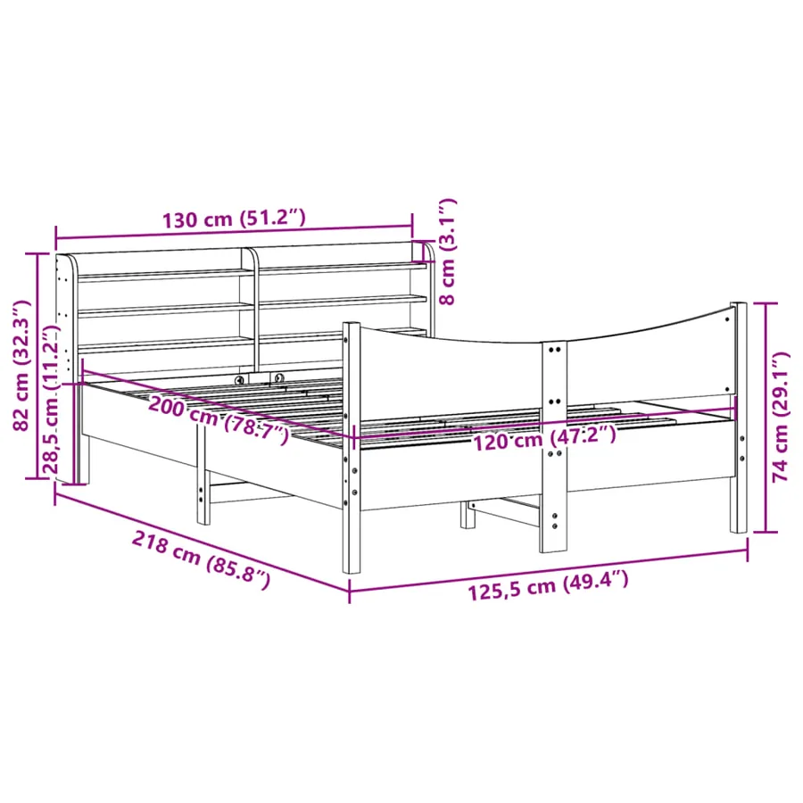 Cadre de lit avec tête de lit blanc 120x200 cm bois pin massif - 11