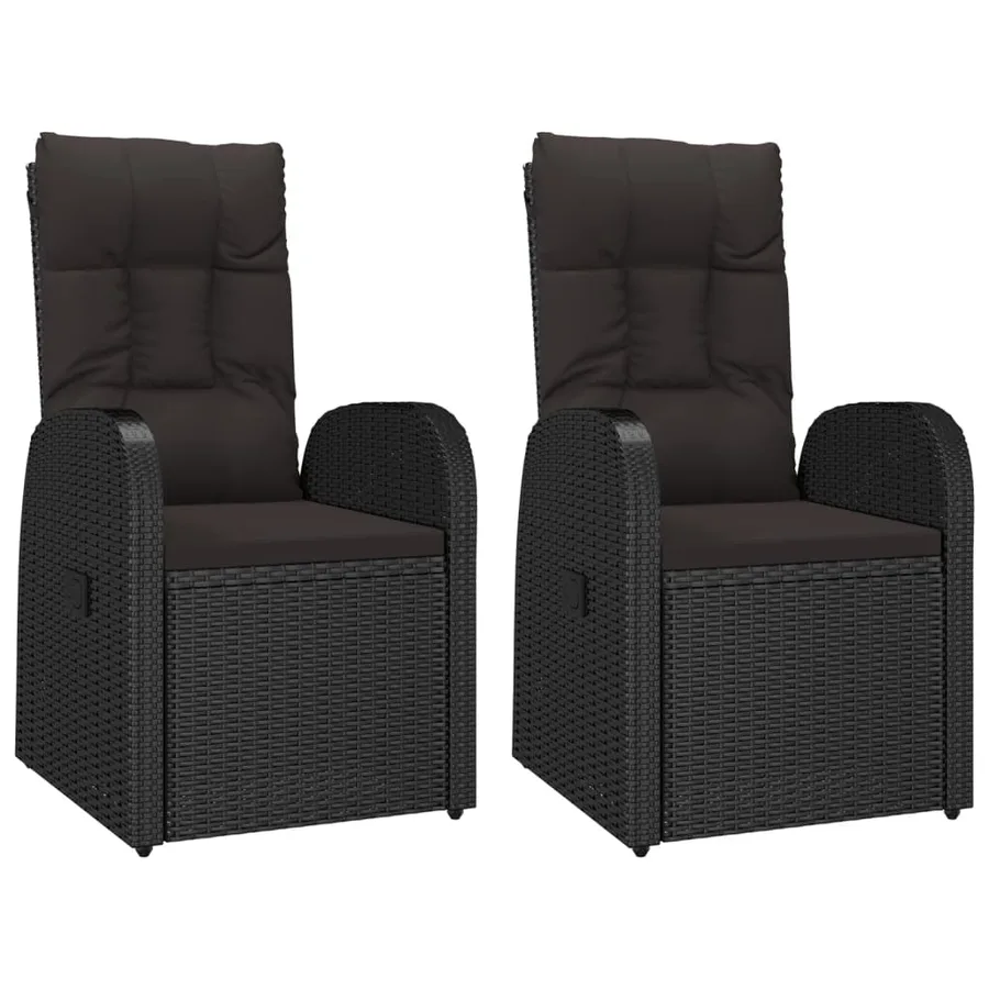 Garden reclining chair 2 pcs and cushions Poly rattan Black - 2