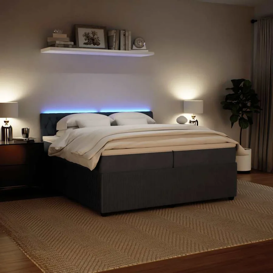 Sommier à lattes de lit et matelas Gris foncé 200x200cm Velours - 5