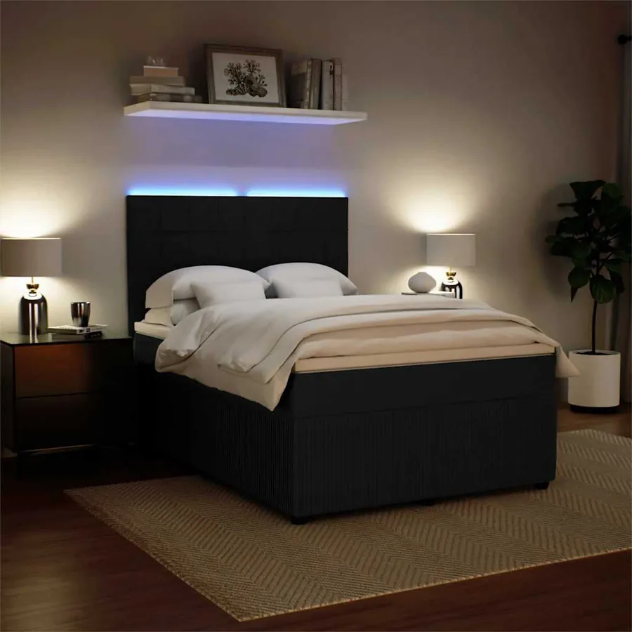 Sommier à lattes de lit avec matelas Noir 140x200 cm Velours - 4