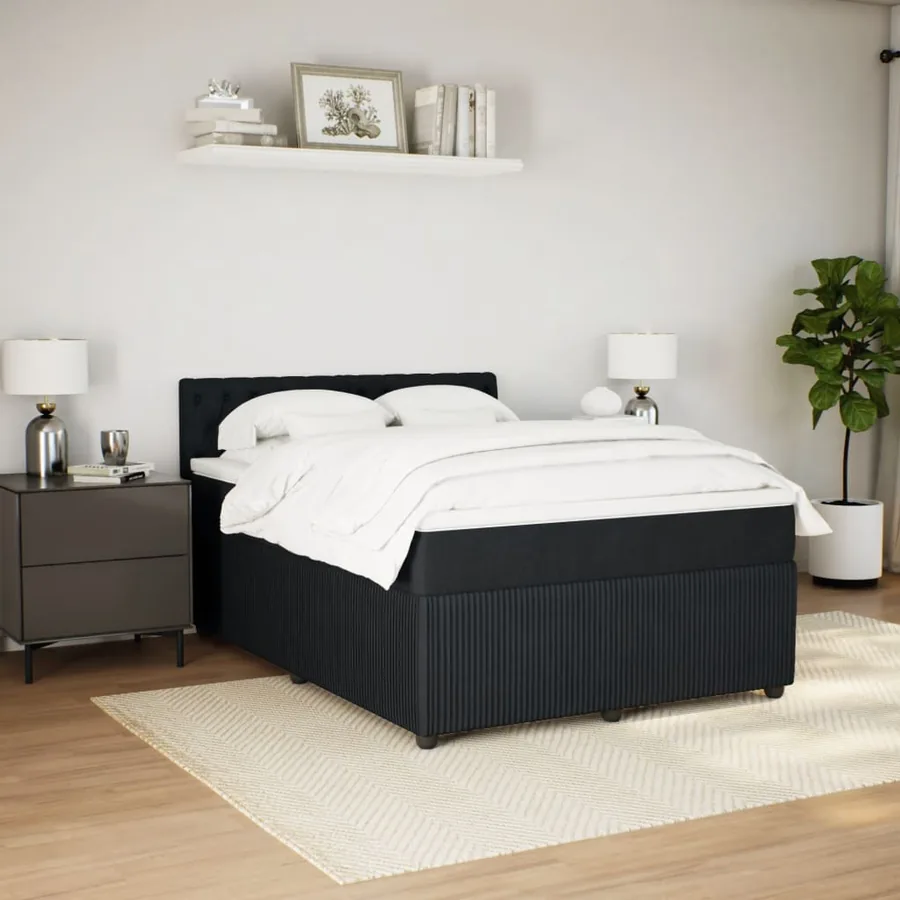 Sommier à lattes de lit avec matelas Noir 140x200 cm Velours - 3