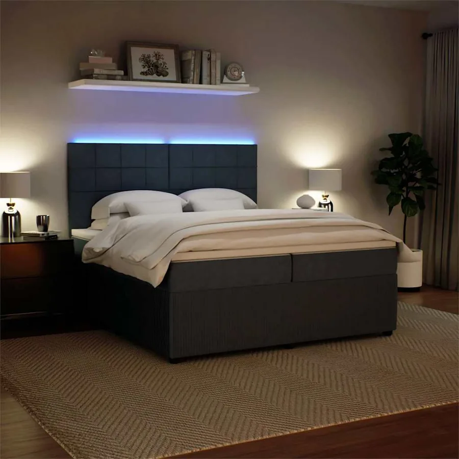 Sommier à lattes de lit et matelas Gris foncé 200x200cm Velours - 4