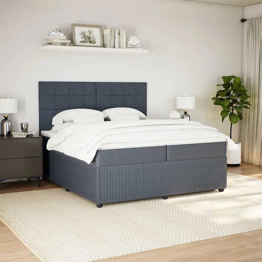 Sommier à lattes de lit et matelas Gris foncé 200x200cm Velours - 5