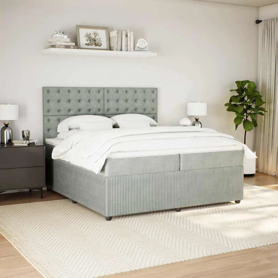 Sommier à lattes de lit et matelas Gris clair 200x200cm Velours - 3