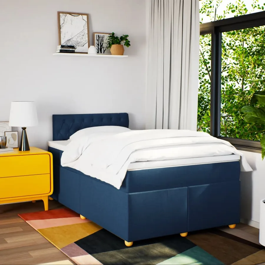 Sommier à lattes de lit avec matelas bleu 120x190 cm tissu - 4