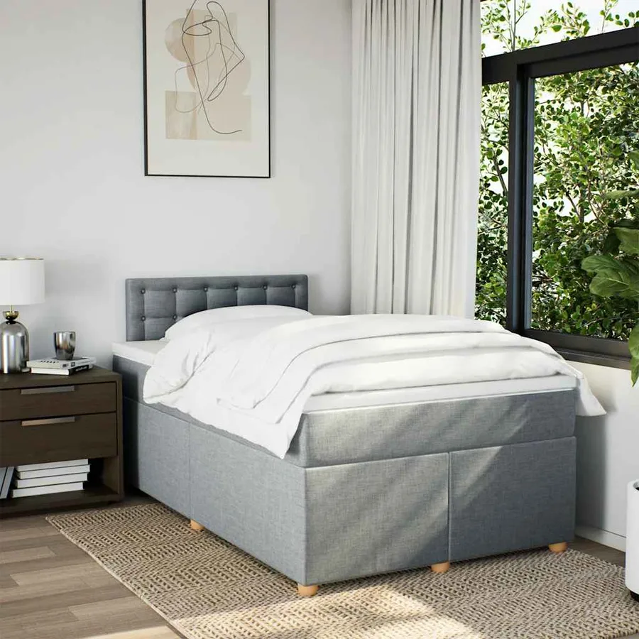 Sommier à lattes de lit et matelas gris clair 120x190 cm tissu - 3