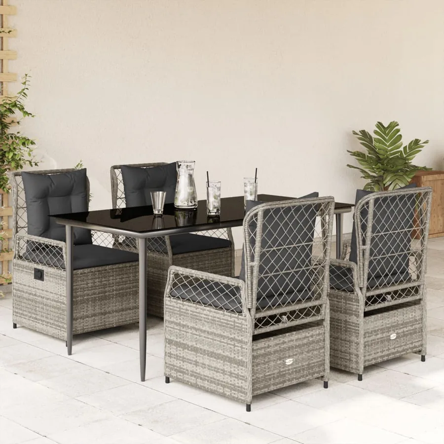 Ensemble à manger de jardin 5 pcs coussins gris résine tressée