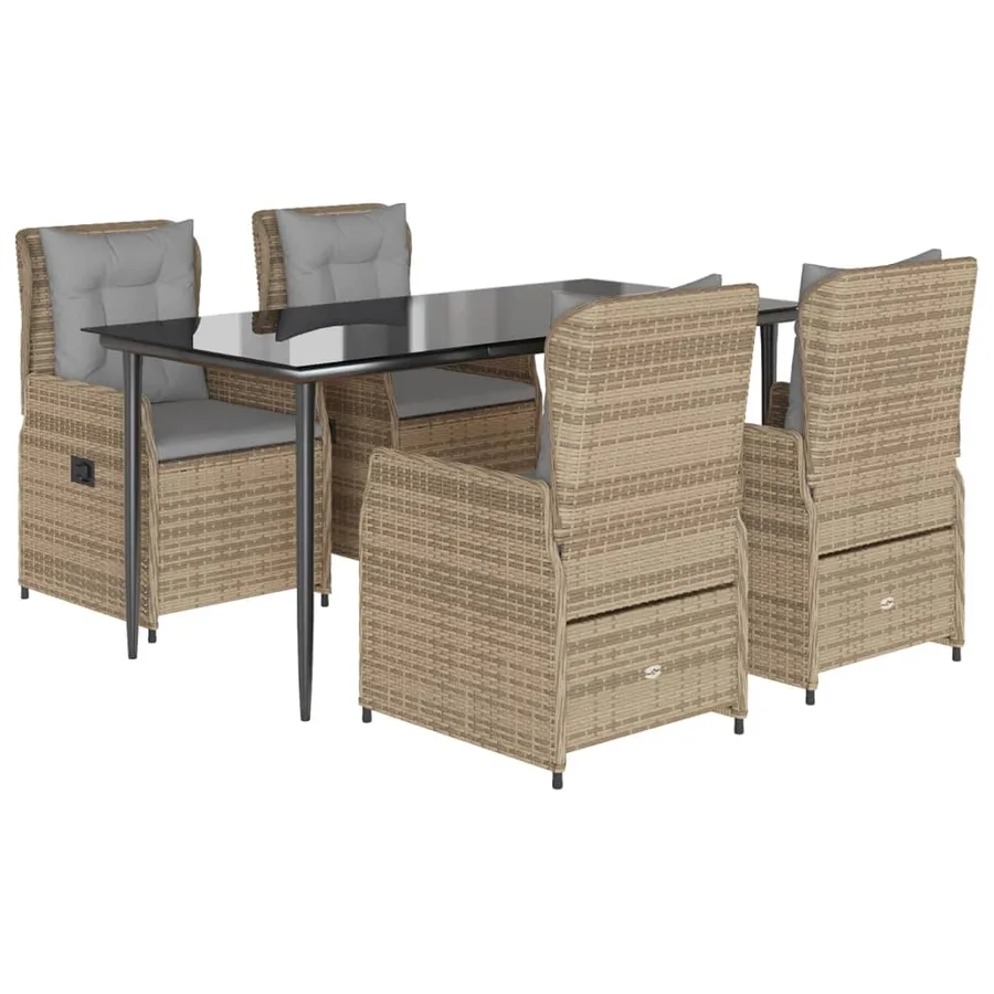 Ensemble à manger de jardin avec coussins 5pcs Beige poly rotin - 2