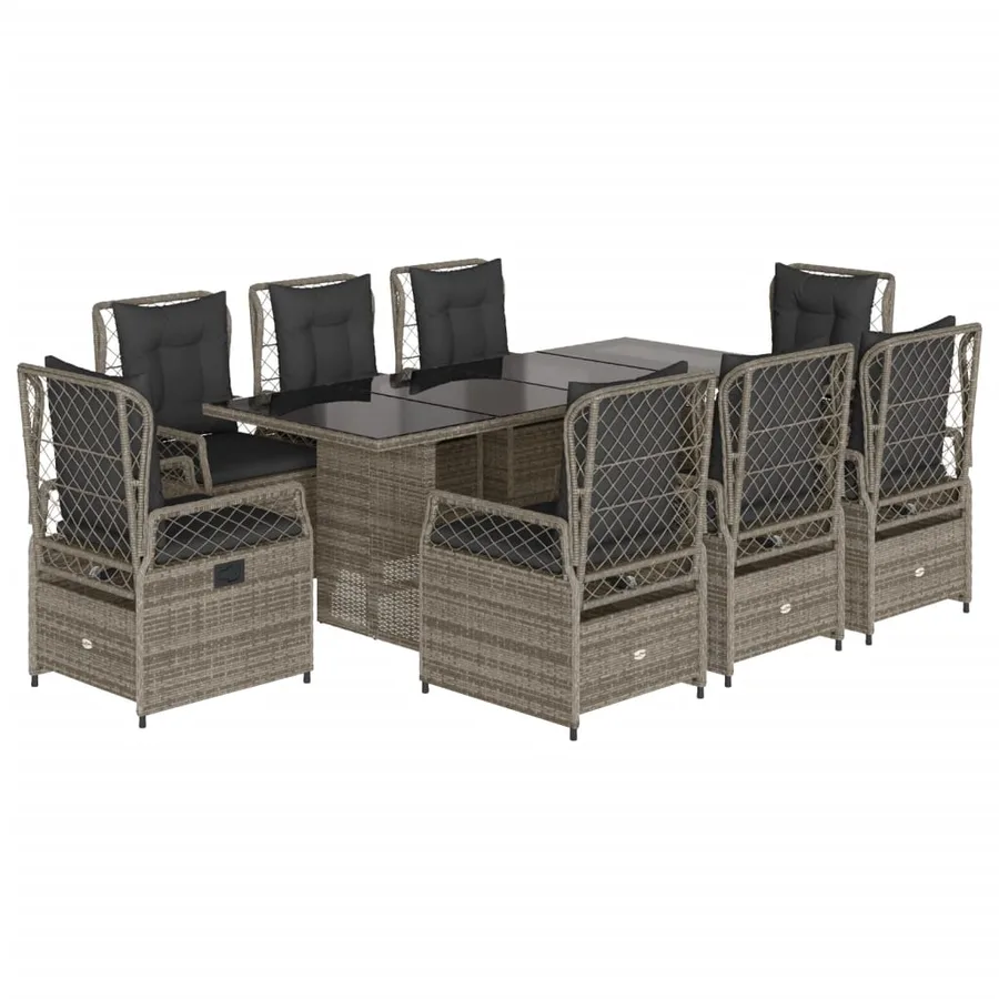 Ensemble à manger de jardin 9 pcs coussins gris résine tressée - 2