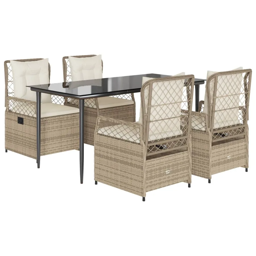 Ensemble à manger de jardin avec coussins 5pcs Beige poly rotin - 2