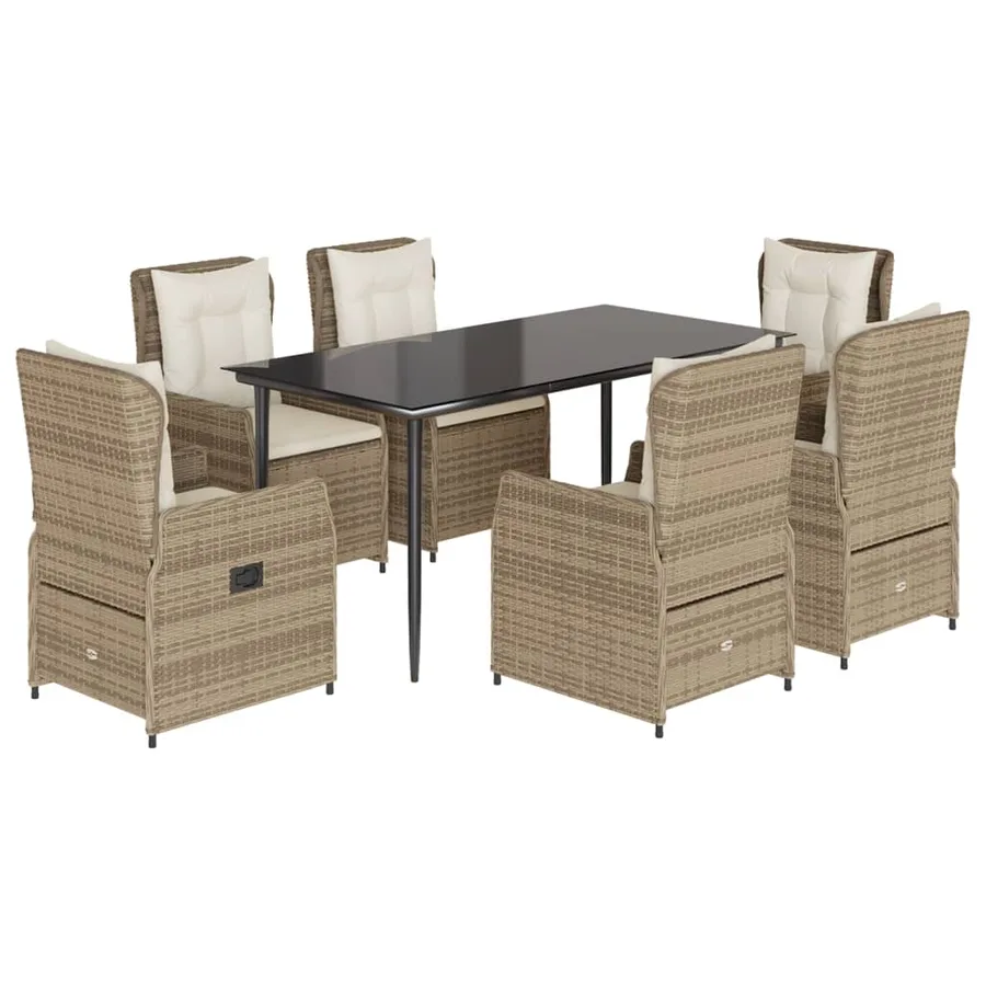 Ensemble à manger de jardin et coussins 7 pcs beige poly rotin - 2