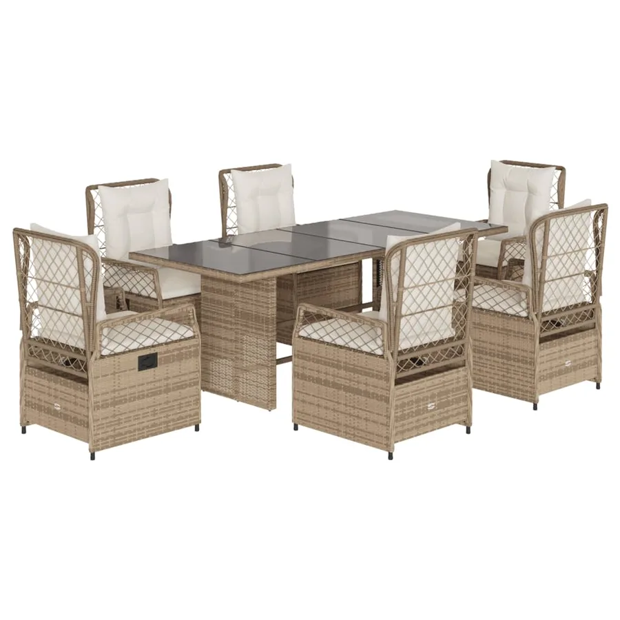 Ensemble à manger de jardin et coussins 7 pcs beige poly rotin - 2