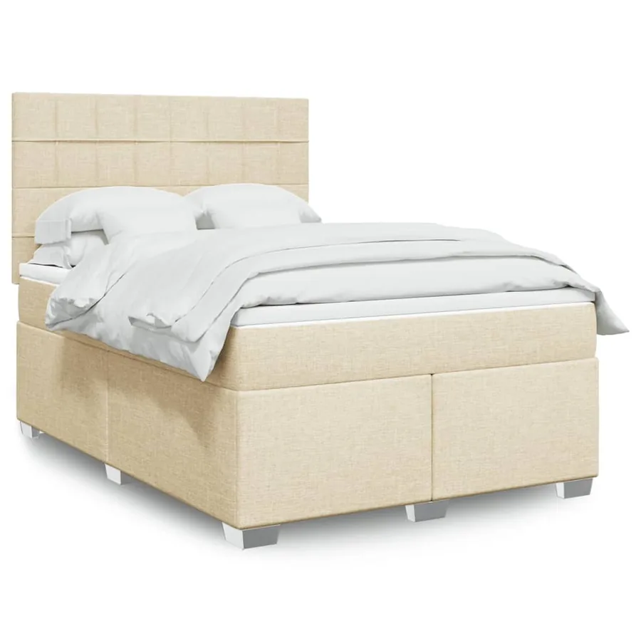 Sommier à lattes de lit avec matelas Crème 140x200 cm Tissu