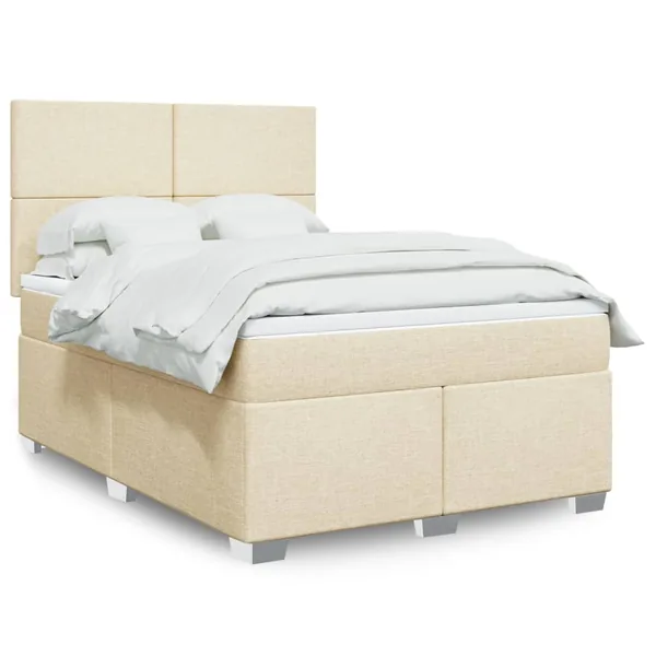 Sommier à lattes de lit avec matelas Crème 140x200 cm Tissu
