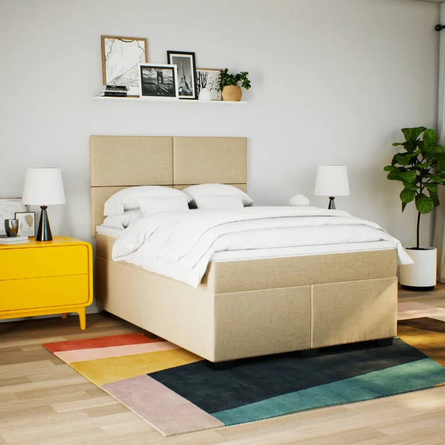 Sommier à lattes de lit avec matelas Crème 140x200 cm Tissu - 4