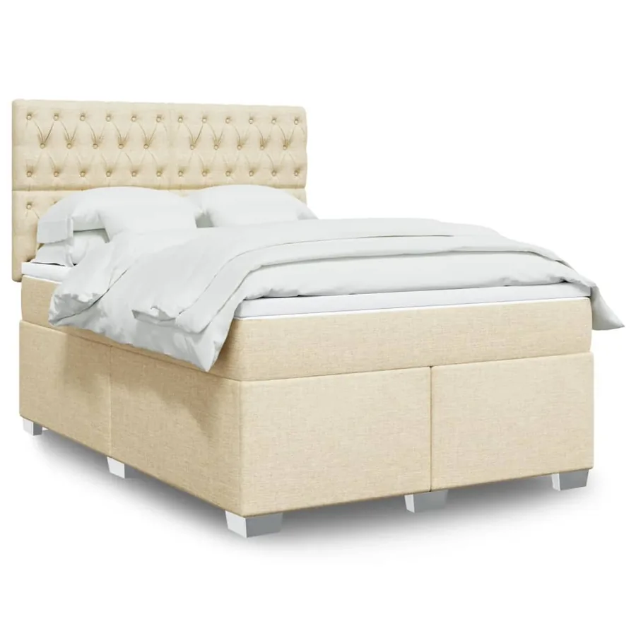Sommier à lattes de lit avec matelas Crème 140x200 cm Tissu