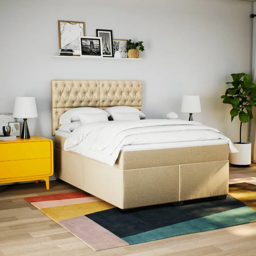 Sommier à lattes de lit avec matelas Crème 140x200 cm Tissu - 4
