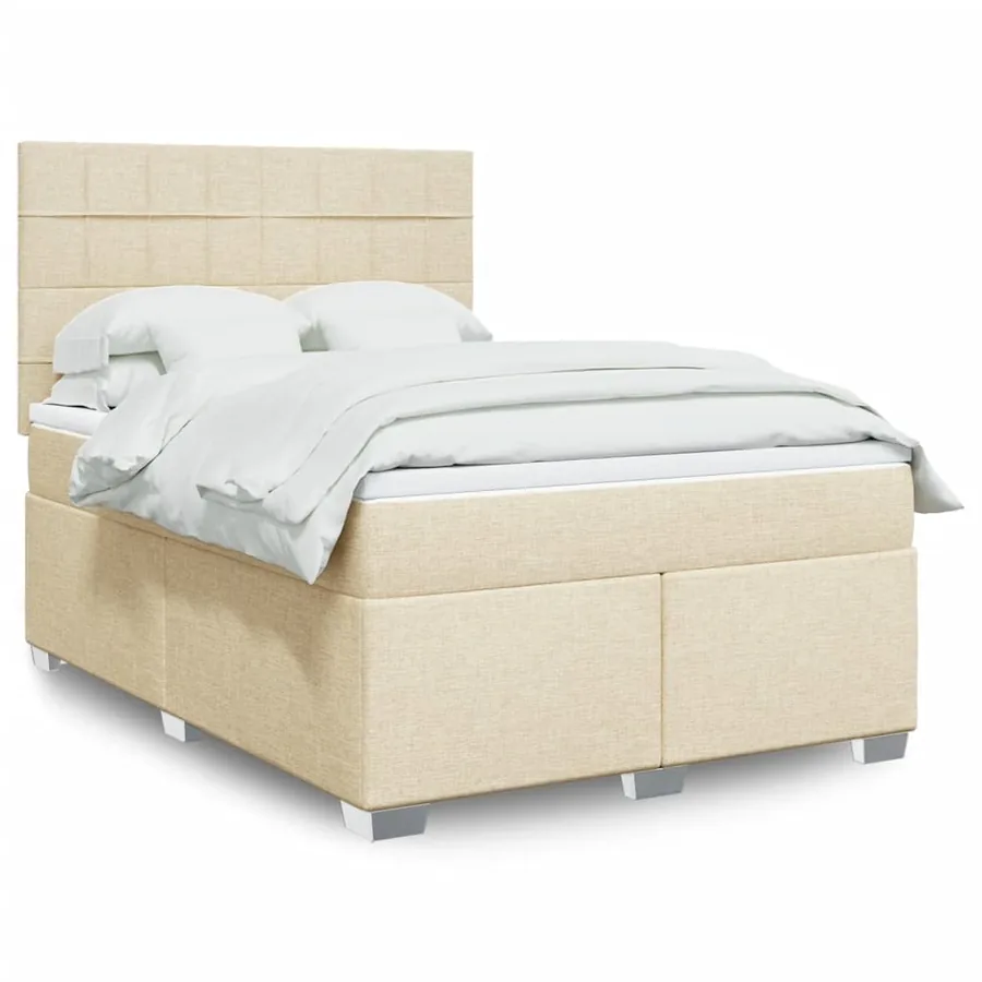 Sommier à lattes de lit avec matelas Crème 140x200 cm Tissu