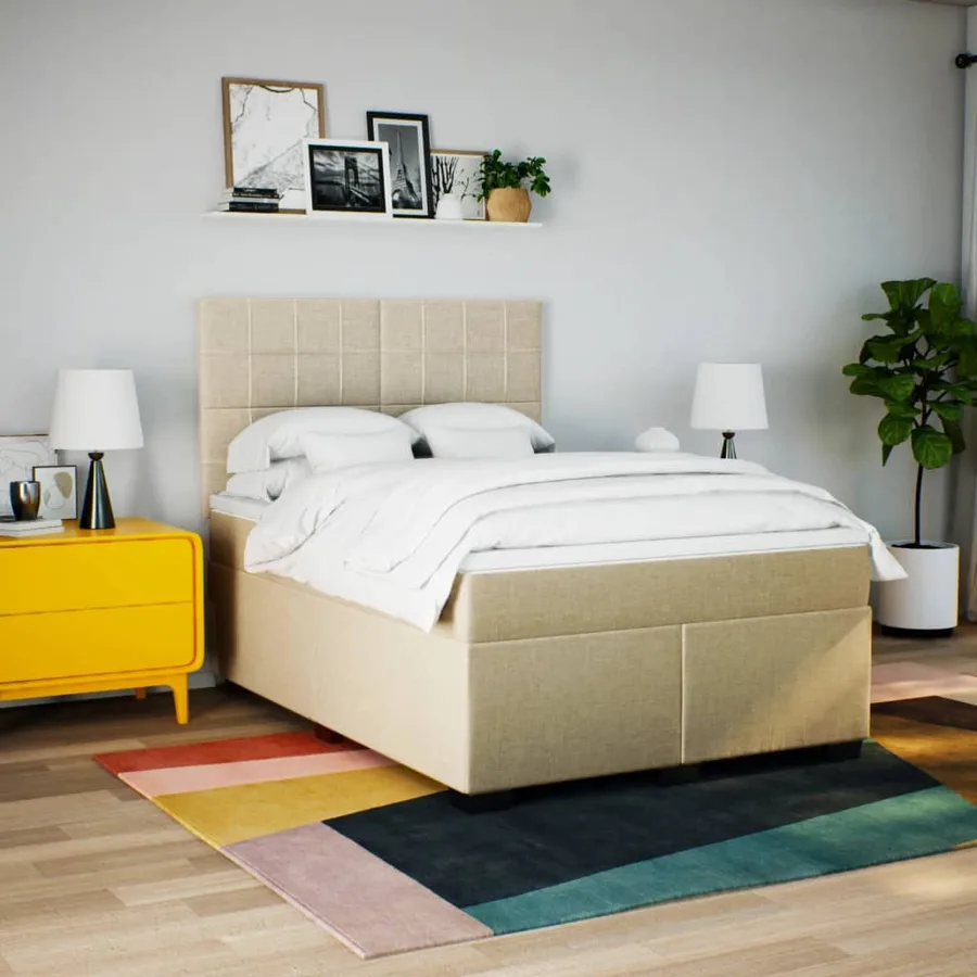Sommier à lattes de lit avec matelas Crème 140x200 cm Tissu - 4