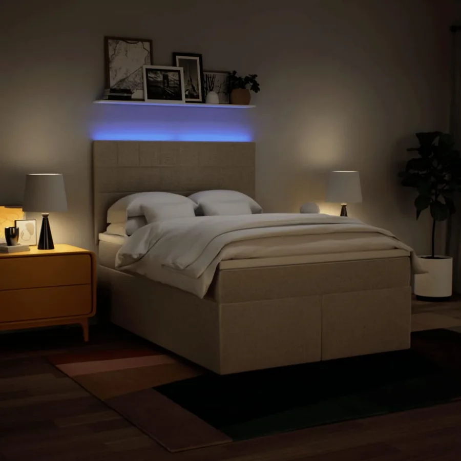 Sommier à lattes de lit avec matelas Crème 140x200 cm Tissu - 5
