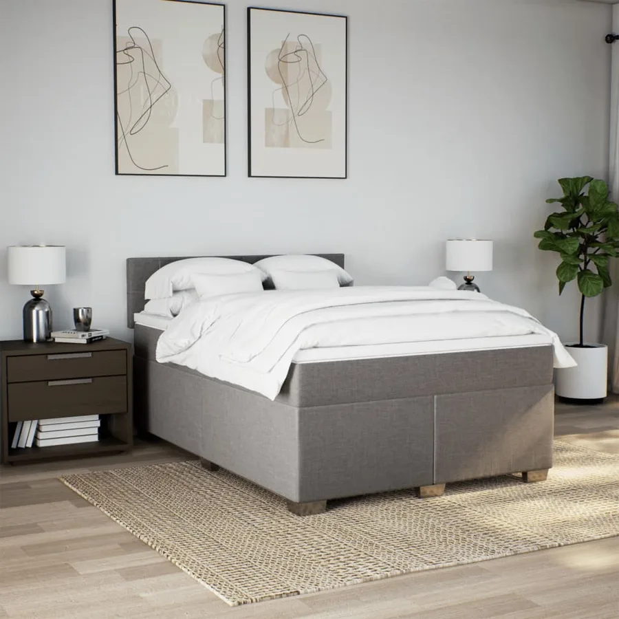 Sommier à lattes de lit avec matelas Taupe 140x200 cm Tissu - 3