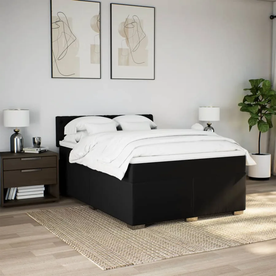 Sommier à lattes de lit avec matelas Noir 140x200 cm Tissu - 3