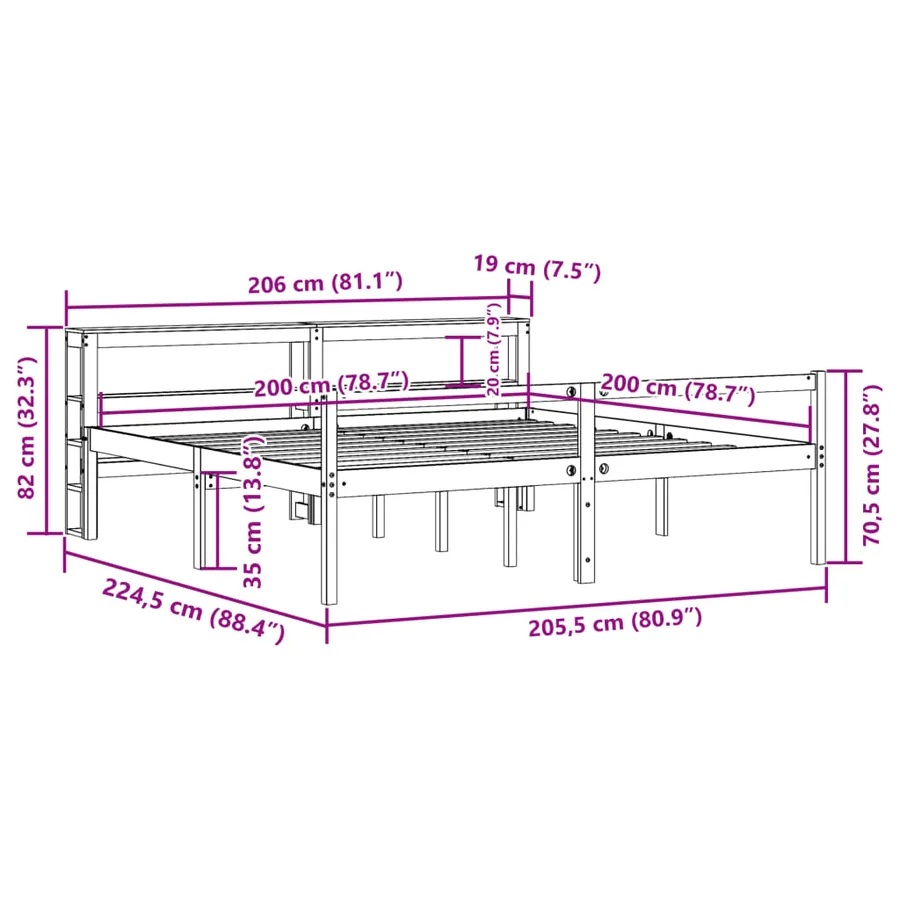 Lit pour personne âgée et tête de lit 200x200cm bois pin massif - 12