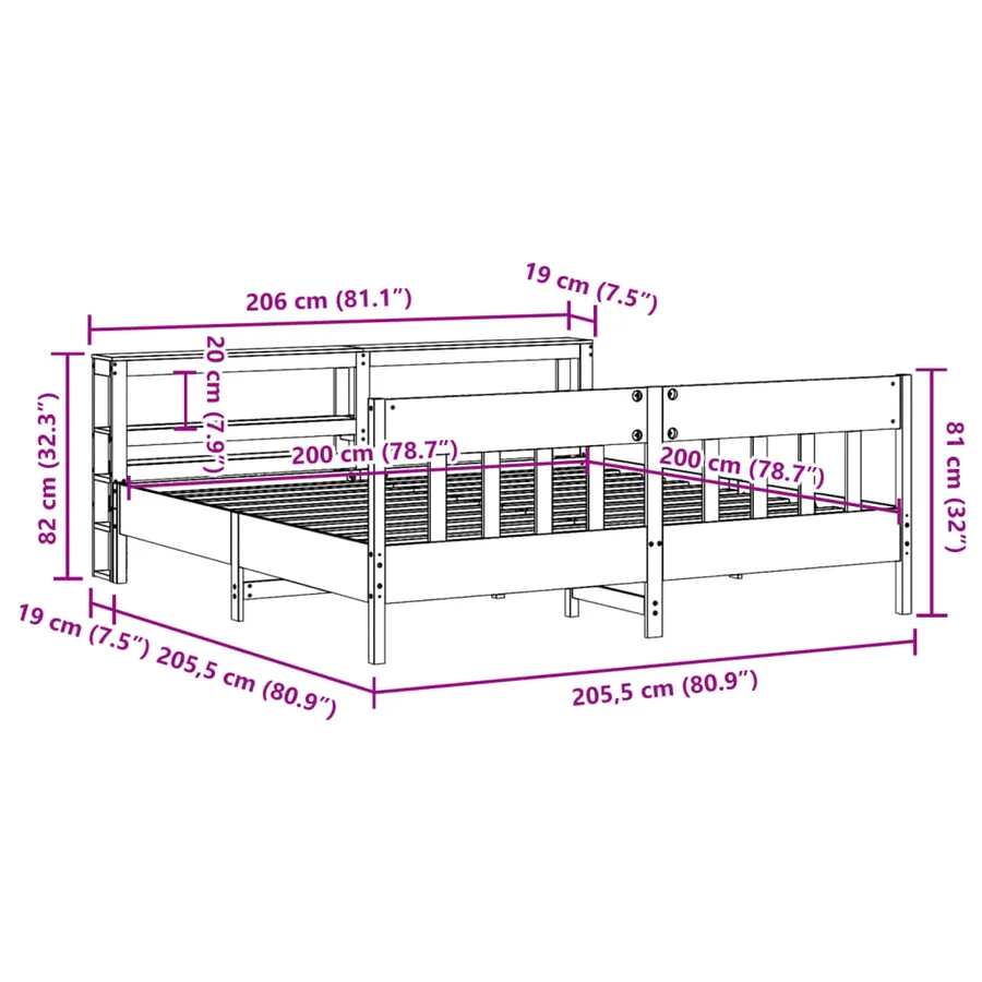 Cadre de lit sans matelas 200x200 cm bois massif de pin - 12