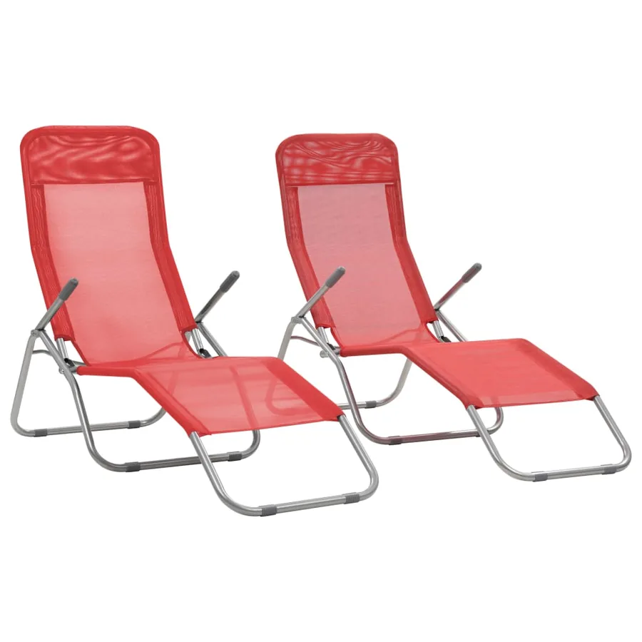 Folding sun loungers set of 2 Textilene Red