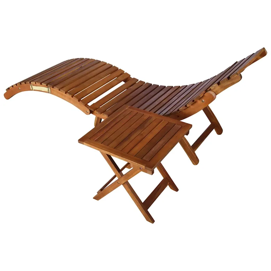 Chaise longue avec table Bois d'acacia massif Marron - 4