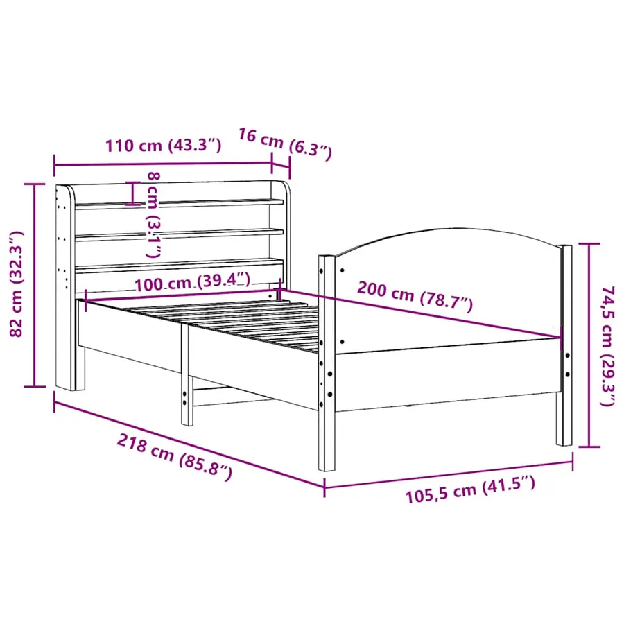 Cadre de lit sans matelas blanc 100x200 cm bois de pin massif - 12