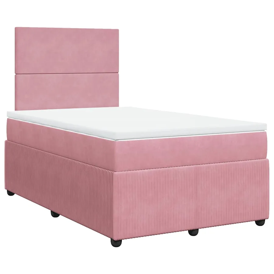 Sommier à lattes de lit avec matelas rose 120x190 cm velours - 3