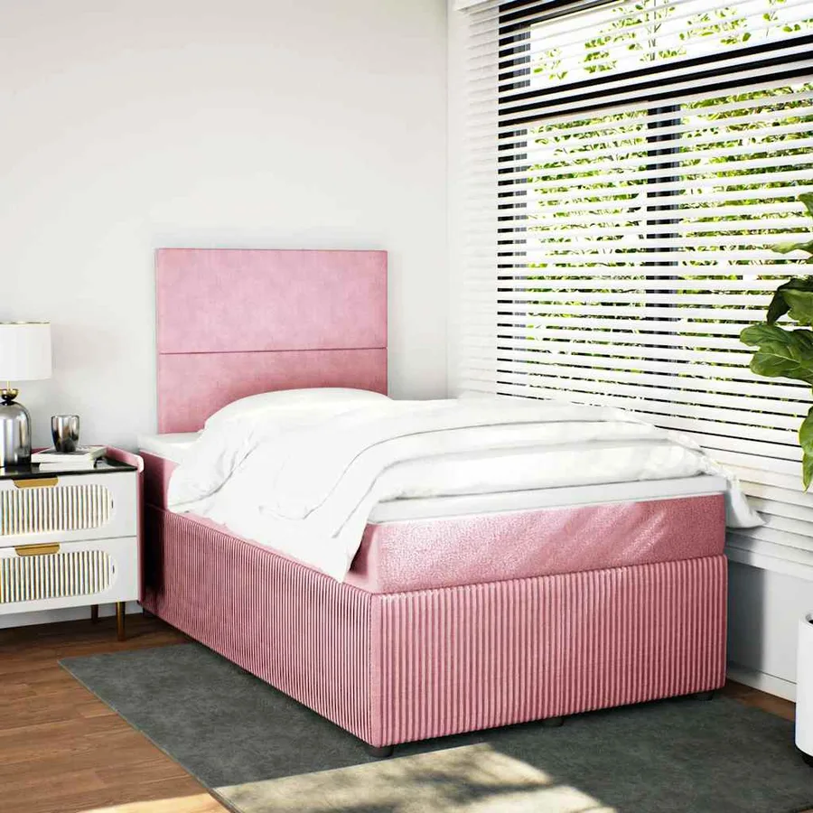 Sommier à lattes de lit avec matelas rose 120x190 cm velours - 5