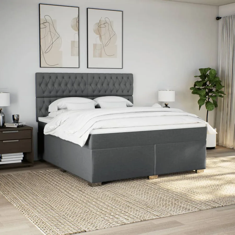 Sommier à lattes de lit avec matelas Gris foncé 180x200cm Tissu - 4