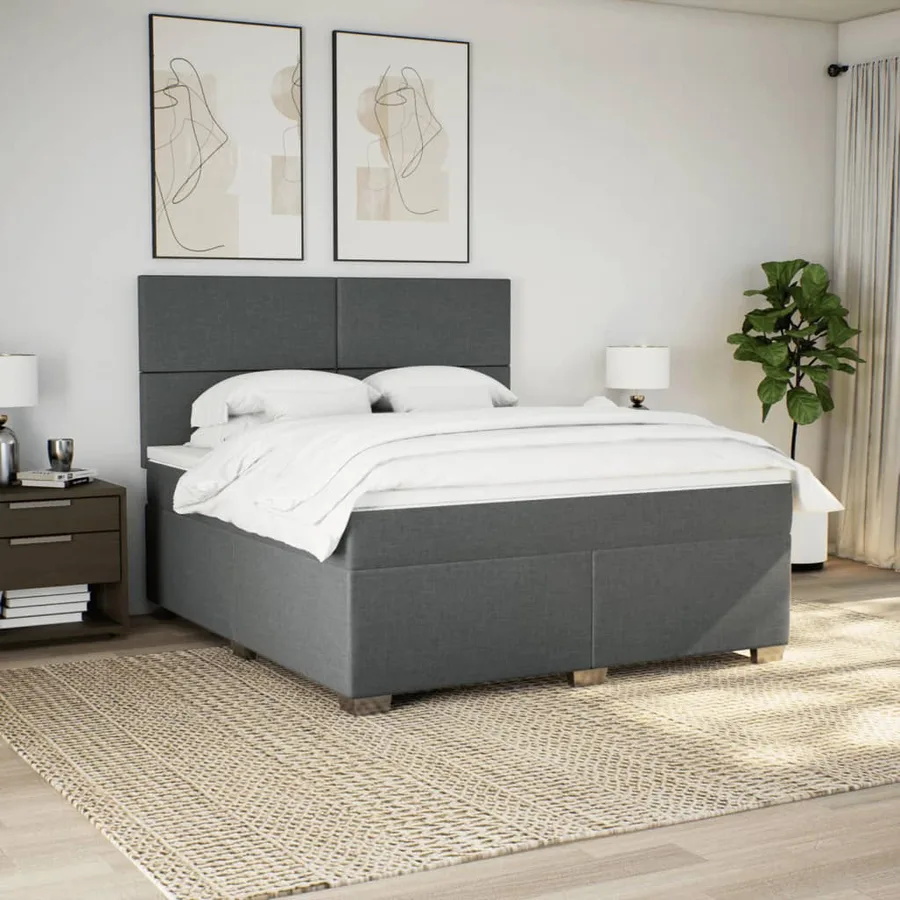 Sommier à lattes de lit avec matelas Gris foncé 180x200cm Tissu - 4