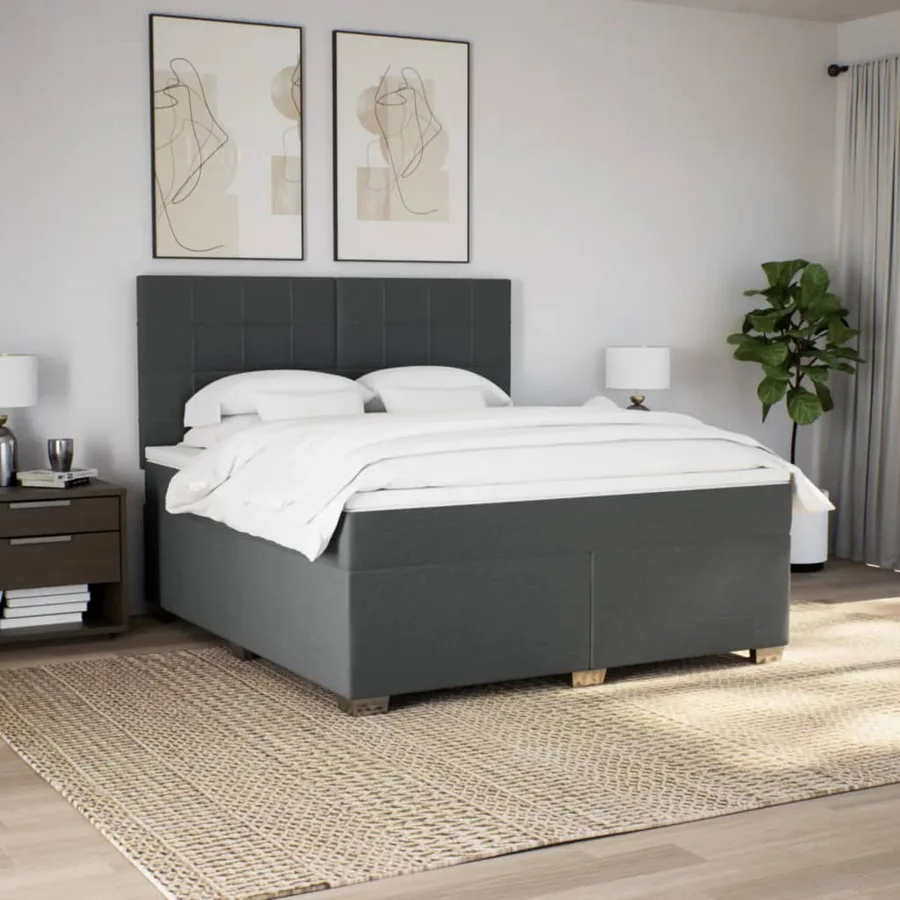 Sommier à lattes de lit avec matelas Gris foncé 180x200cm Tissu - 4