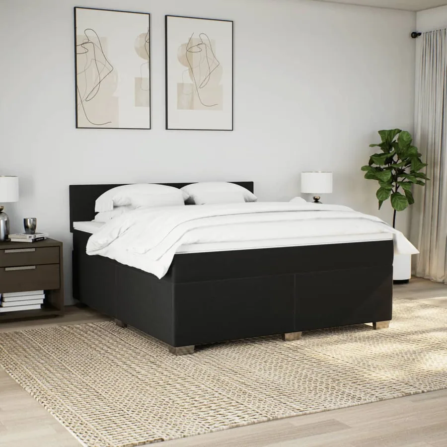 Sommier à lattes de lit avec matelas Noir 180x200 cm Tissu - 4