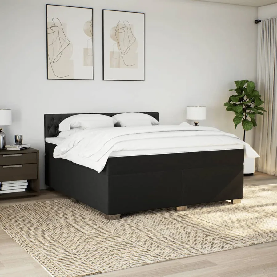 Sommier à lattes de lit avec matelas Noir 180x200 cm Tissu - 4