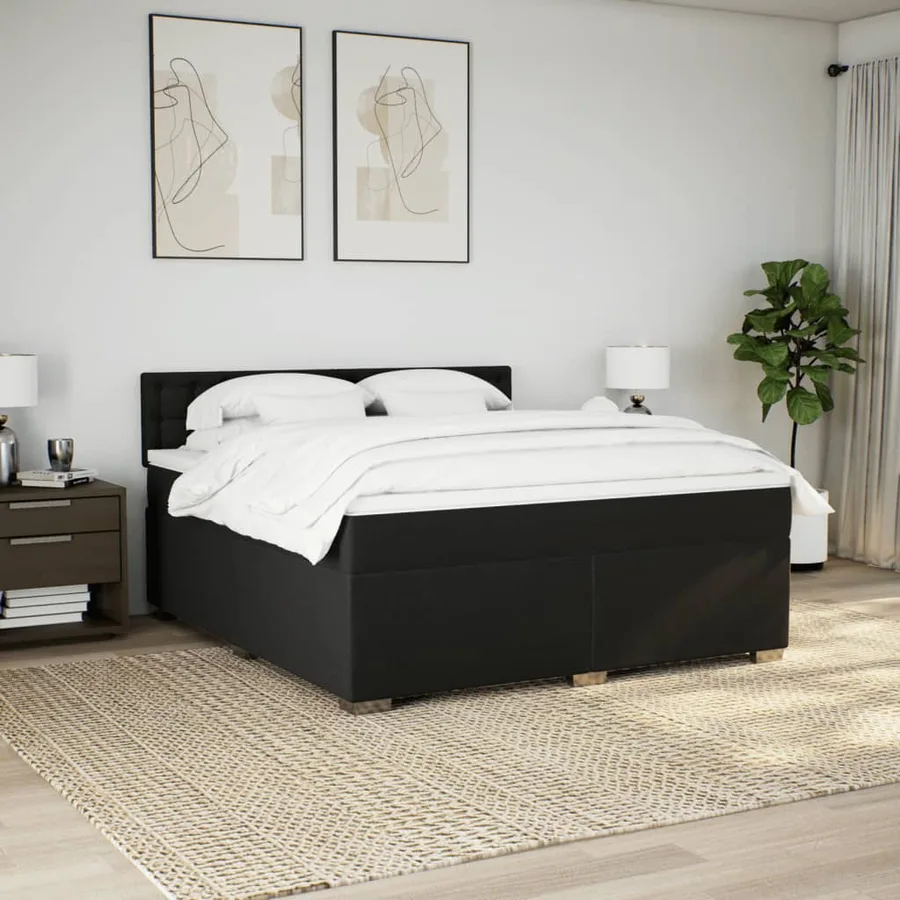 Sommier à lattes de lit avec matelas Noir 180x200 cm Tissu - 4