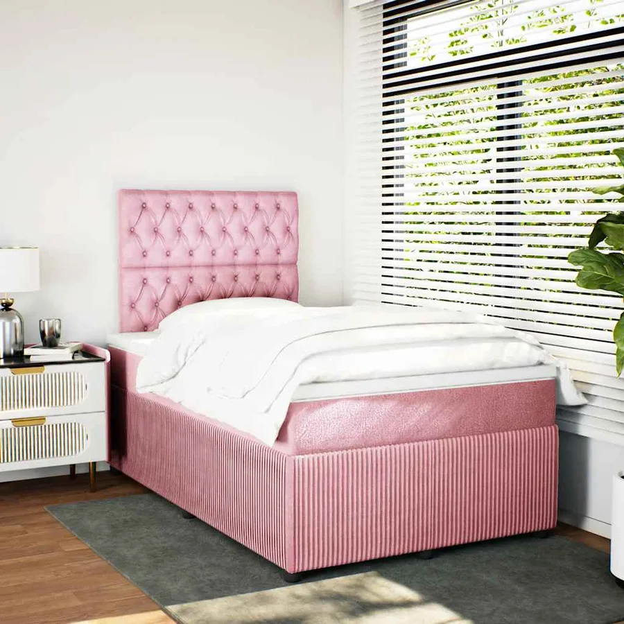 Sommier à lattes de lit avec matelas rose 120x190 cm velours - 3