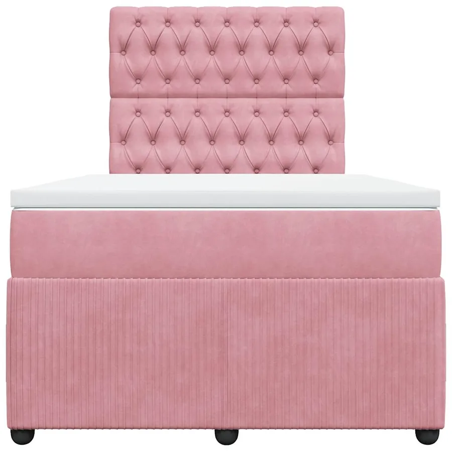 Sommier à lattes de lit avec matelas rose 120x190 cm velours - 4