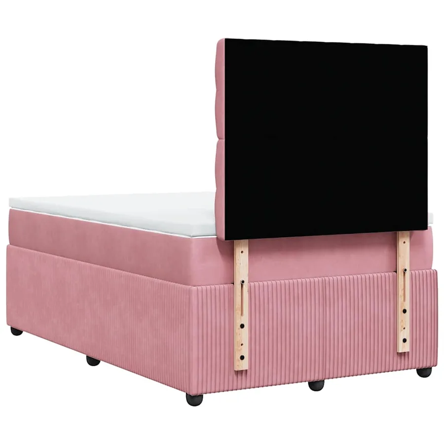 Sommier à lattes de lit avec matelas rose 120x190 cm velours - 6