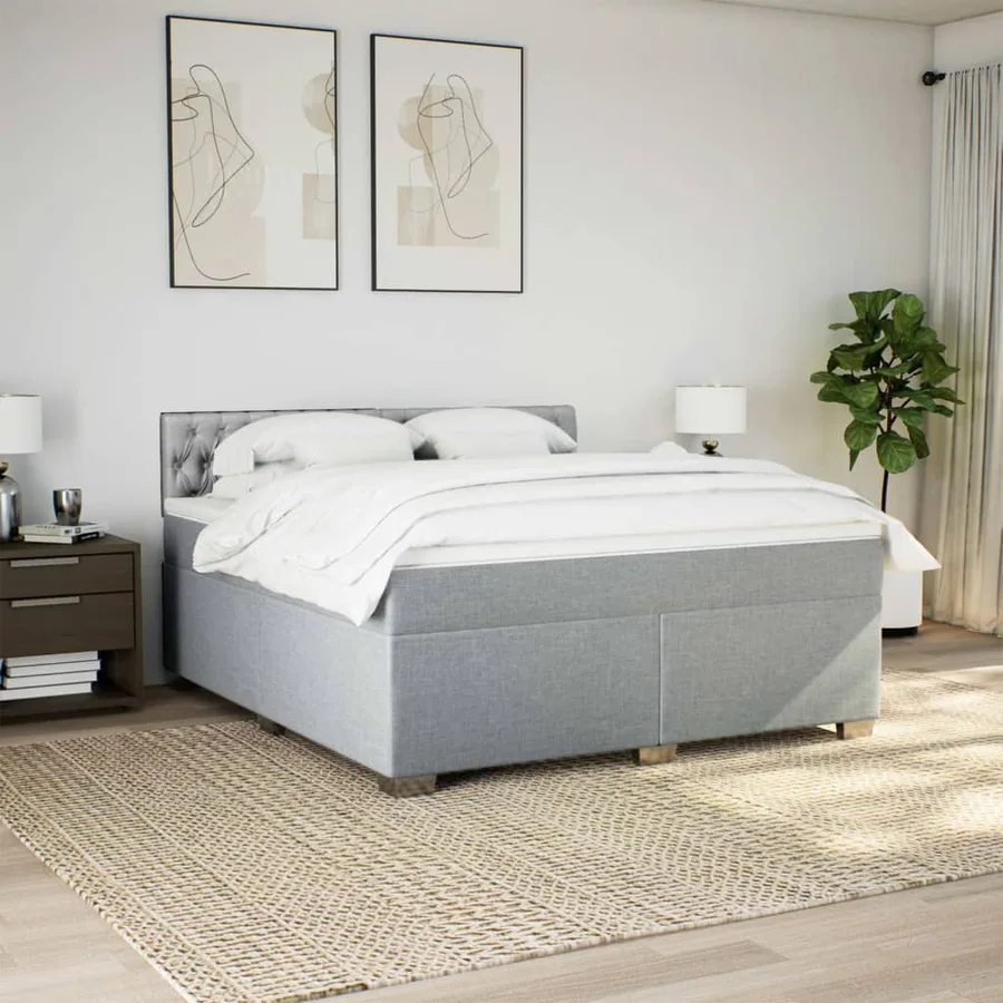 Sommier à lattes de lit avec matelas Gris clair 180x200cm Tissu - 3