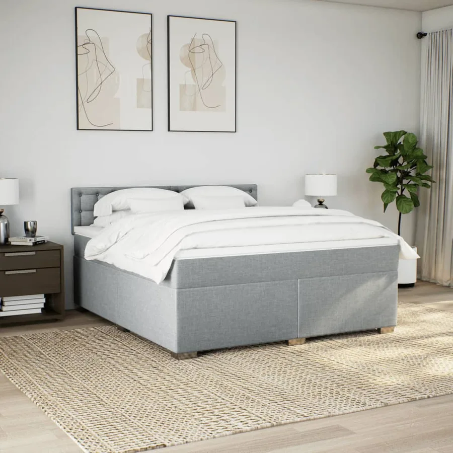 Sommier à lattes de lit avec matelas Gris clair 180x200cm Tissu - 3
