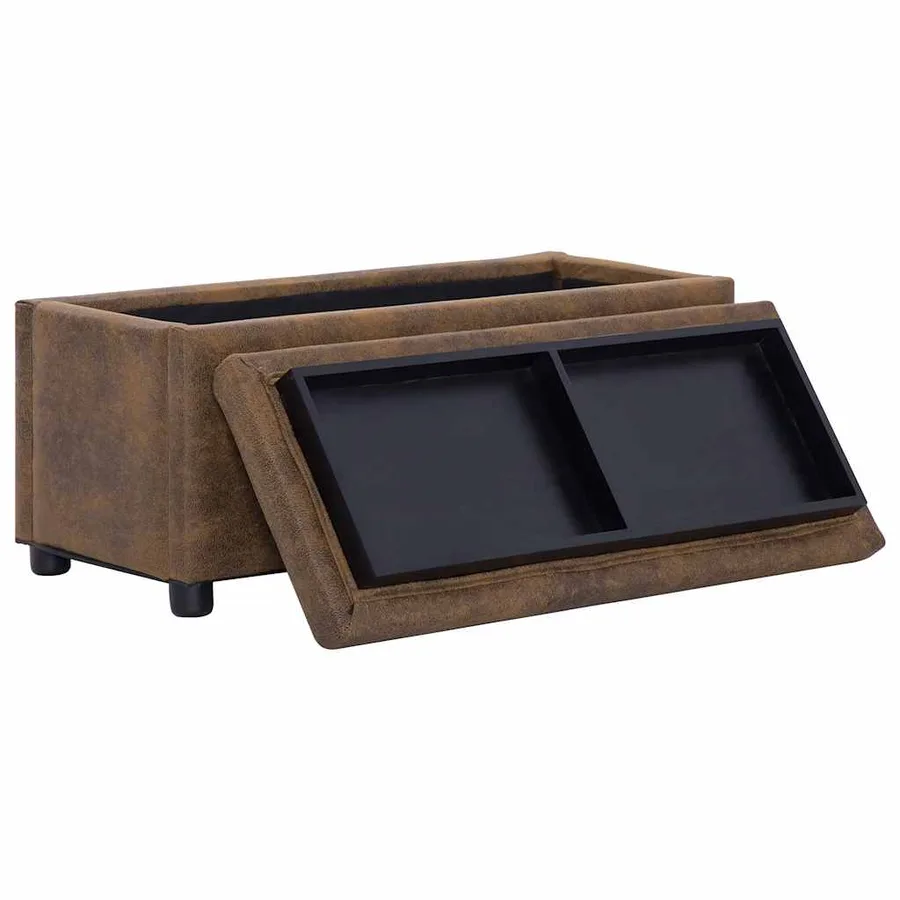 Pouf de rangement 87,5 cm Marron Similicuir daim - 4