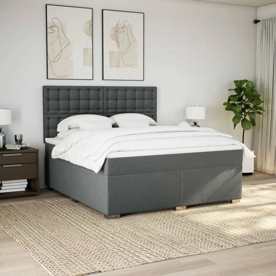 Sommier à lattes de lit avec matelas Gris foncé 180x200cm Tissu - 3