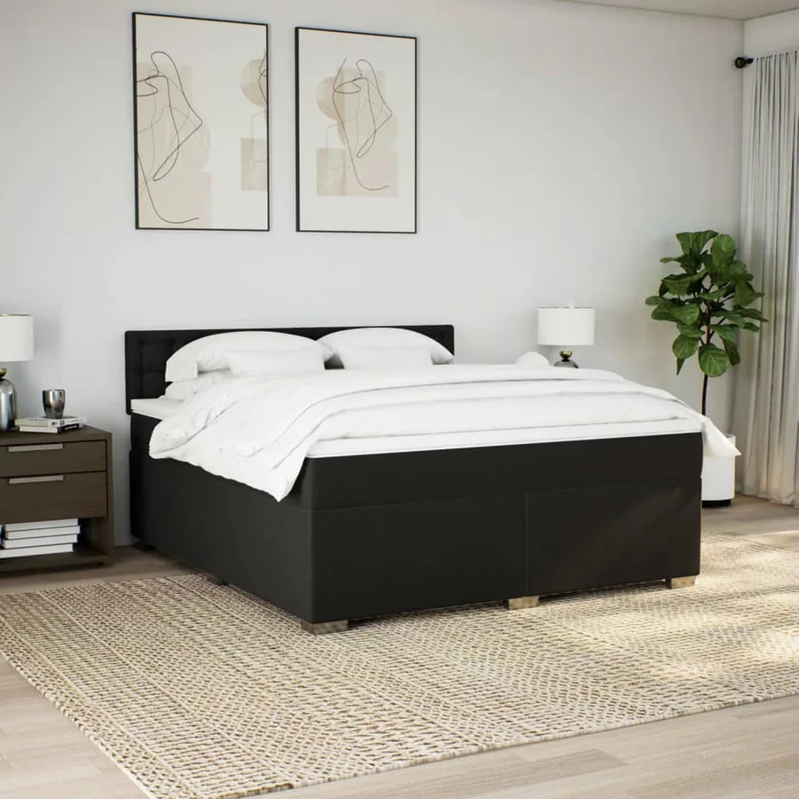 Sommier à lattes de lit avec matelas Noir 180x200 cm Tissu - 3