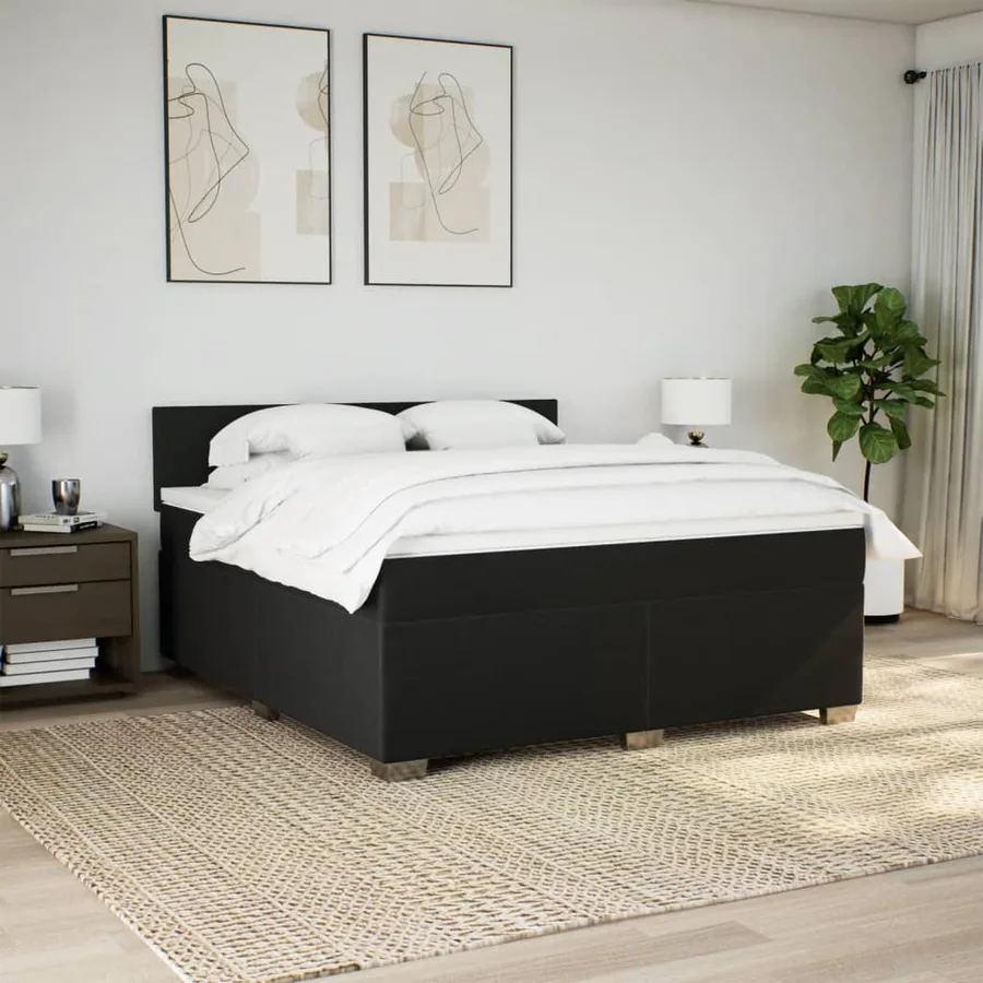 Sommier à lattes de lit avec matelas Noir 180x200 cm Tissu - 3