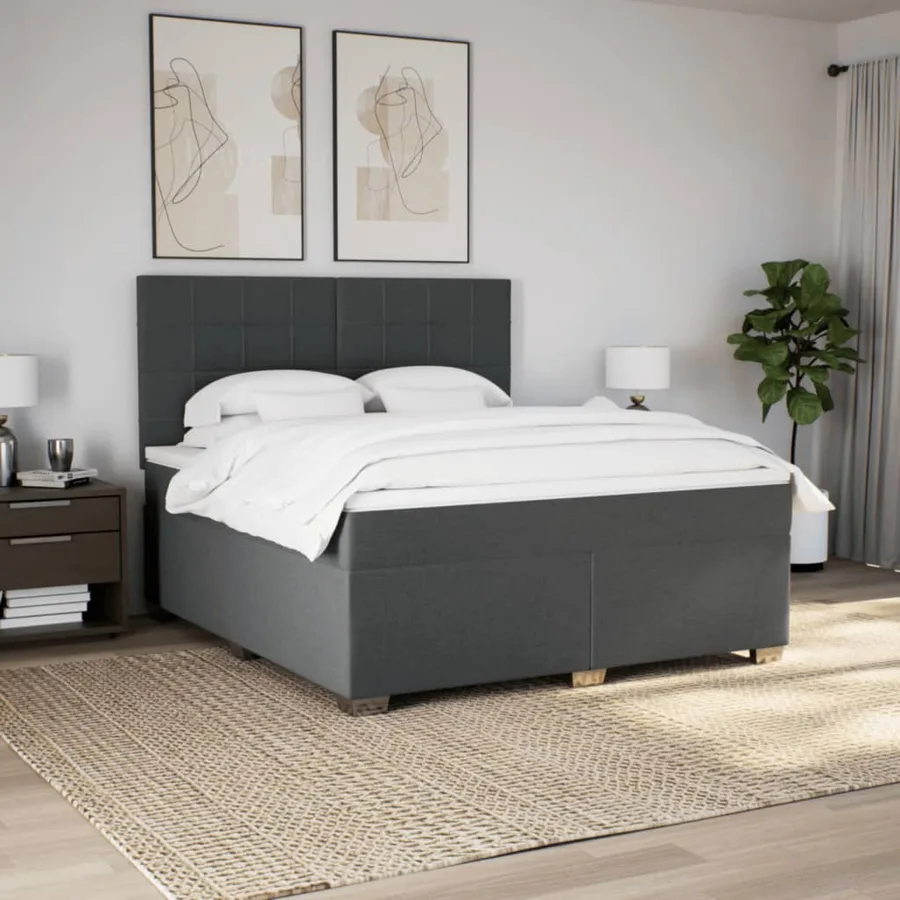 Sommier à lattes de lit avec matelas Gris foncé 180x200cm Tissu - 3