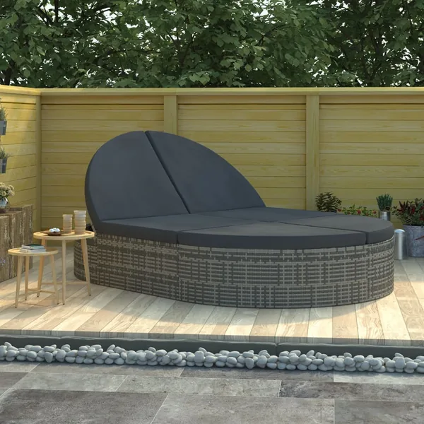 2-seater sun lounger with cushions Poly rattan Grey